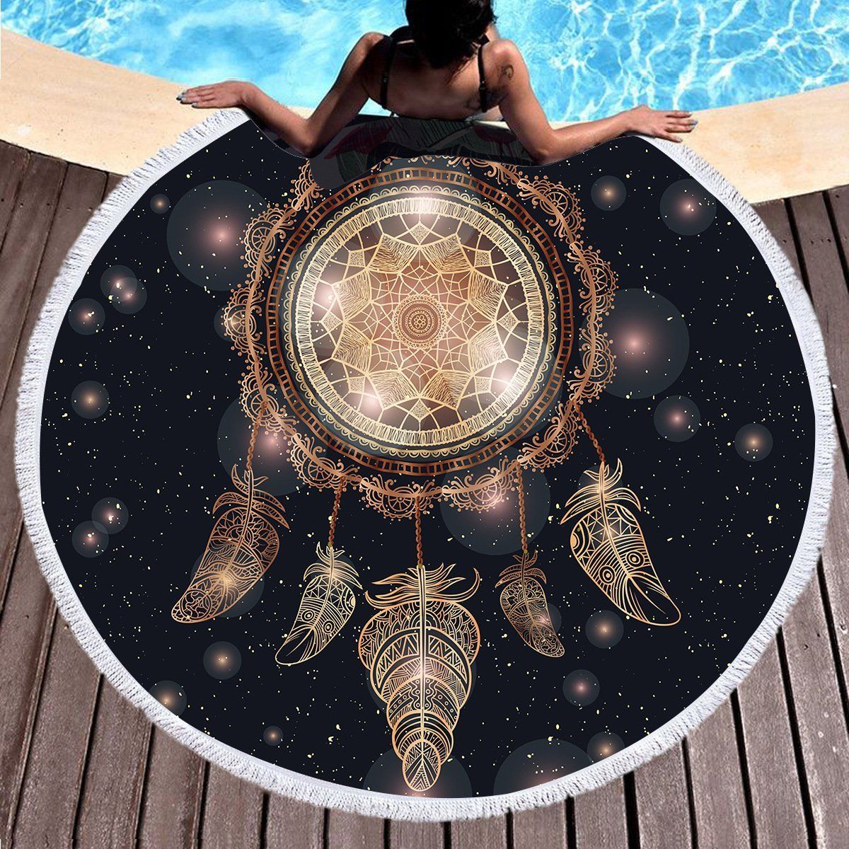 Bronzing Dream Catcher Printed Round Beach Towel