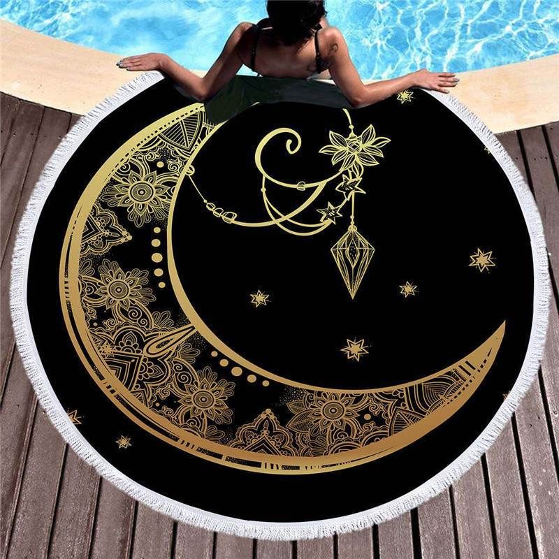 Bronzing Moon Pendant Printed Round Beach Towel