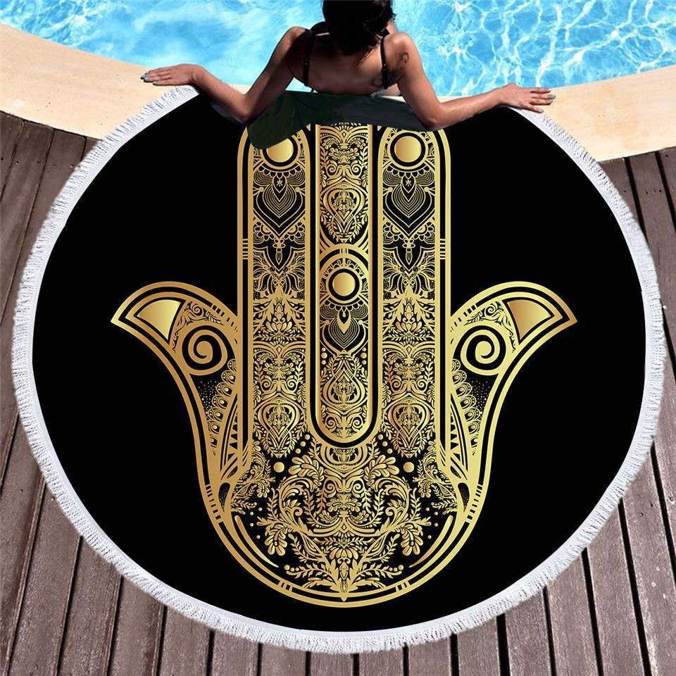 Bronzing Palm Black Backdrop Round Beach Towel