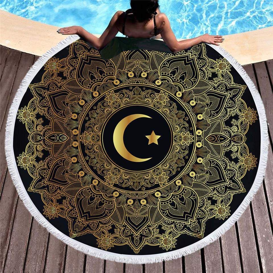 Bronzing Star And Moon Vintage Round Beach Towel