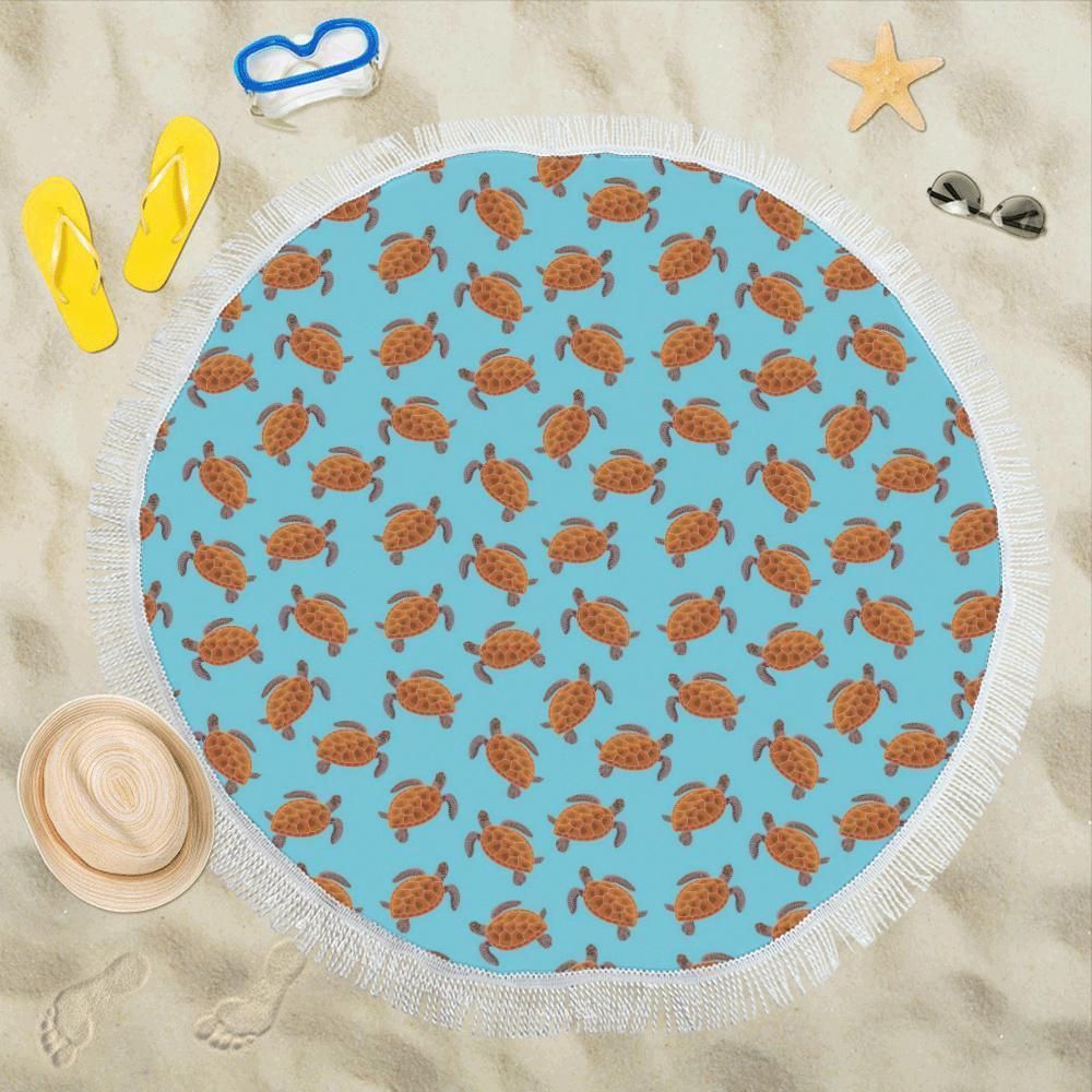 Brow Sea Turtle Print Patterns Round Beach Towel