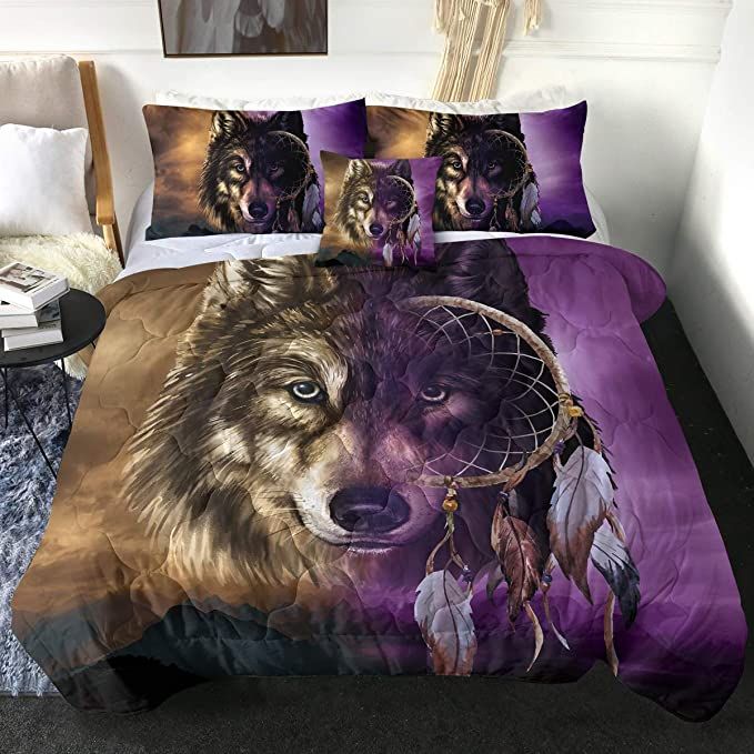 Brown And Purple Wolf And Dreamcatcher Bedding Set