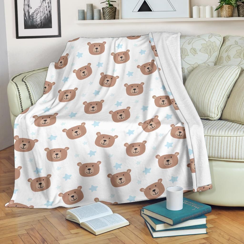 Brown Bear Face Pattern Print Design Fleece Blanket