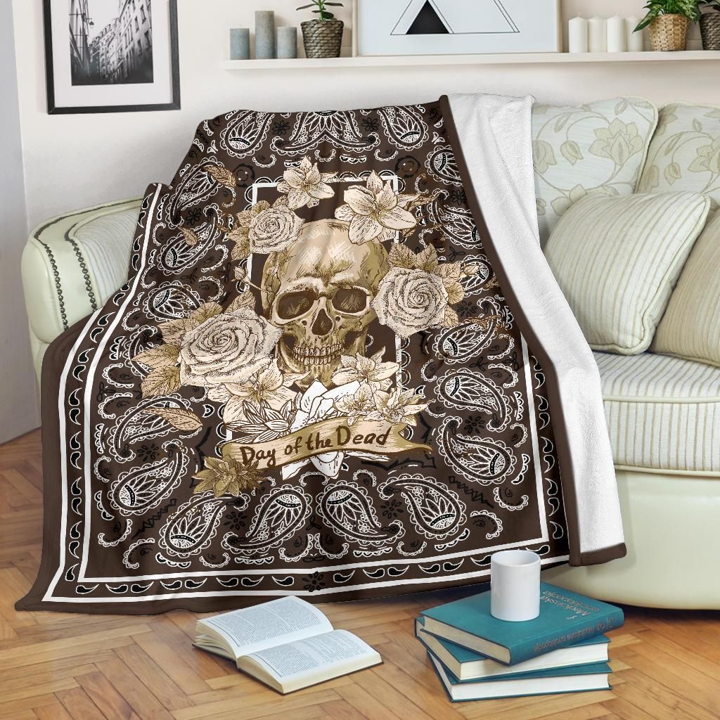 Brown Day Or The Dead Skull Sherpa Fleece Blanket