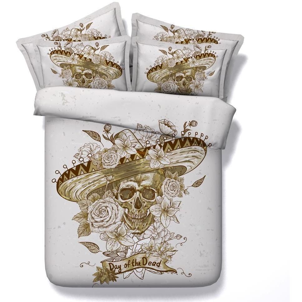 Brown Floral  Lady Skull Bedding Set