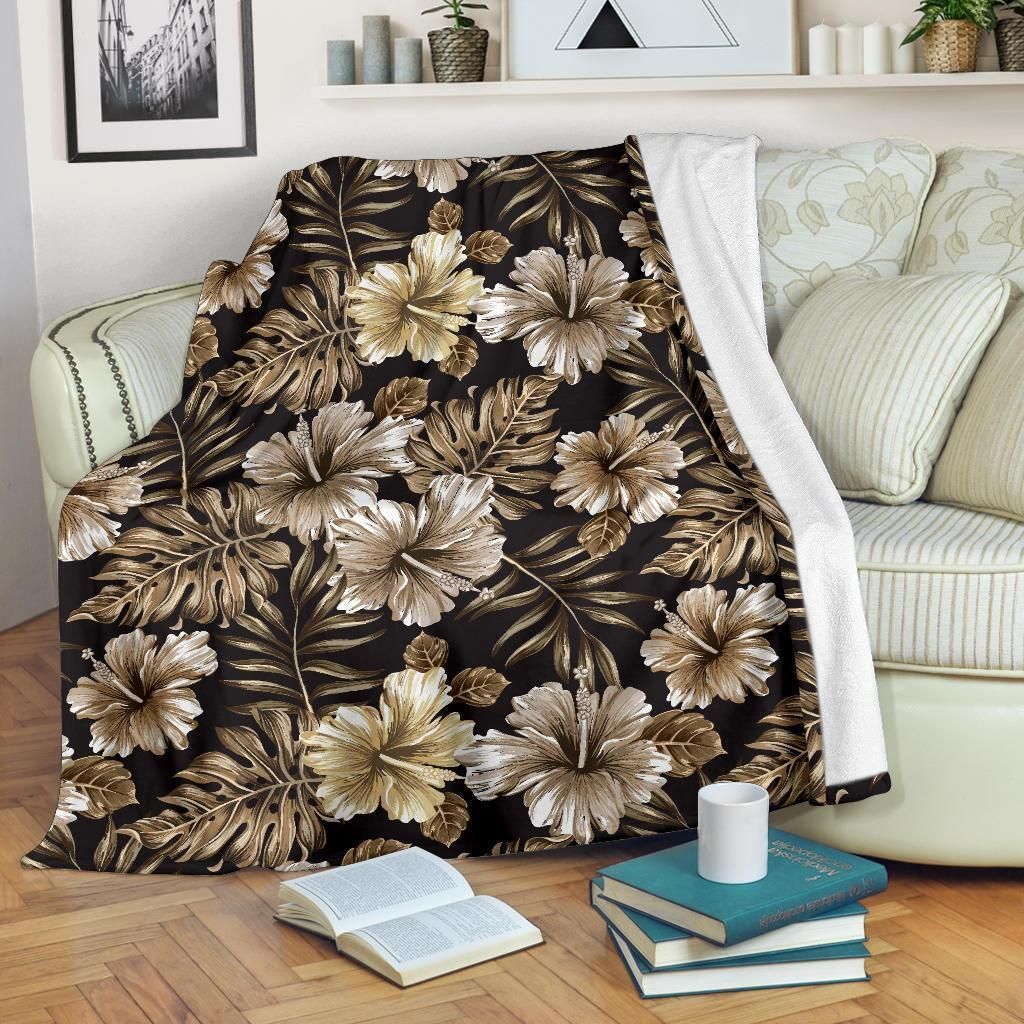 Brown Hibiscus Tropical Vintage Fleece Blanket