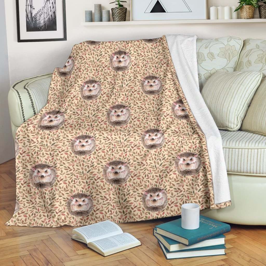 Brown Leaf Hedgehogs Sherpa Fleece Blanket