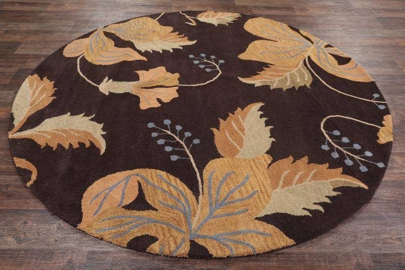 Brown Oushak Leaf Round Carpet