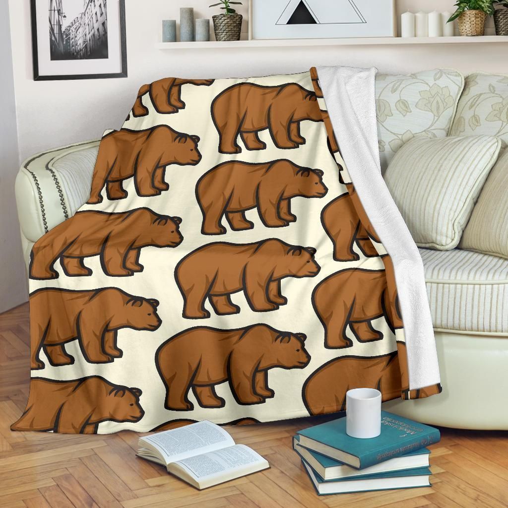 Brown Polar Bear Pattern Print Design White Fleece Blanket