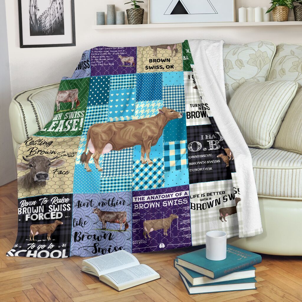 Brown Swiss Cow Sherpa Fleece Blanket
