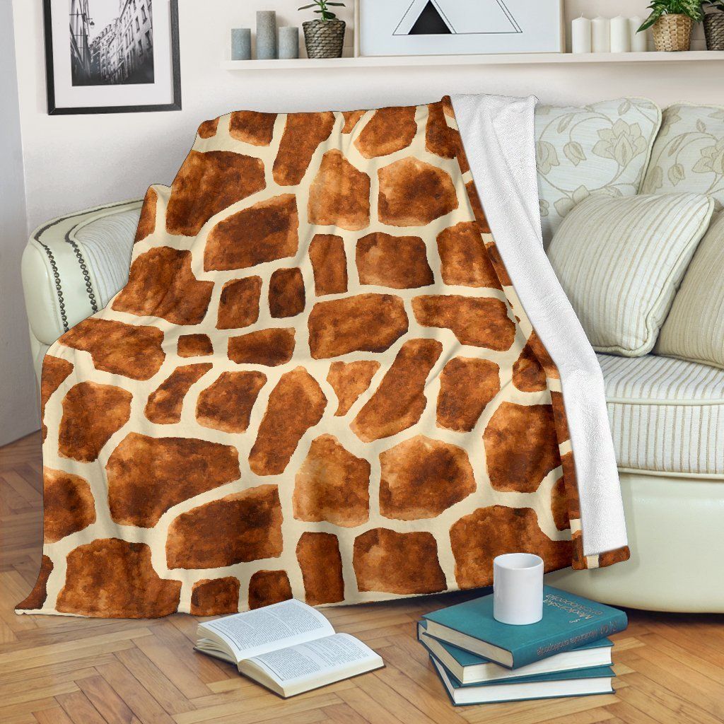 Brown Watercolor Giraffe Sherpa Fleece Blanket
