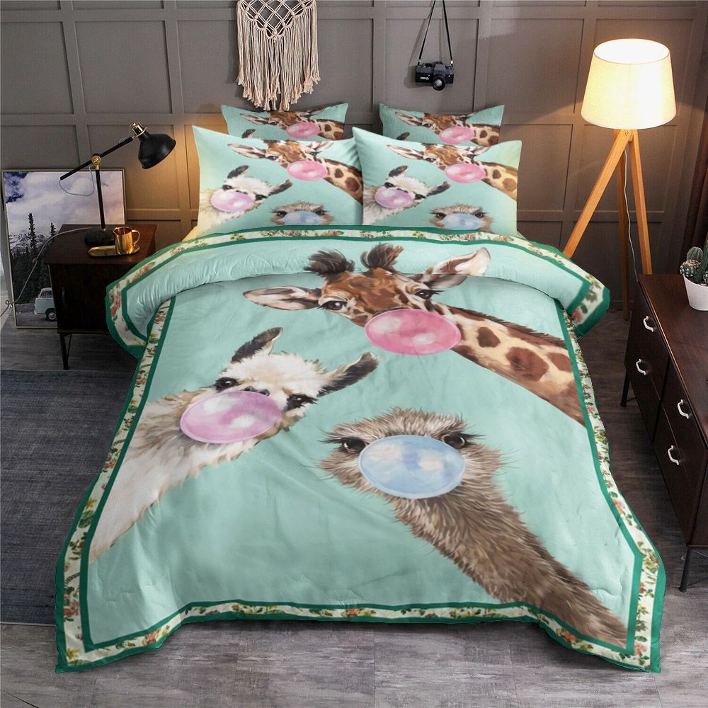 Bubble Gum Gang With Llama Giraffe And Ostrich Bedding Set
