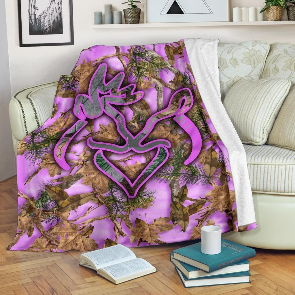 Buck His Doe Purple Camo Sherpa Fleece Blanket