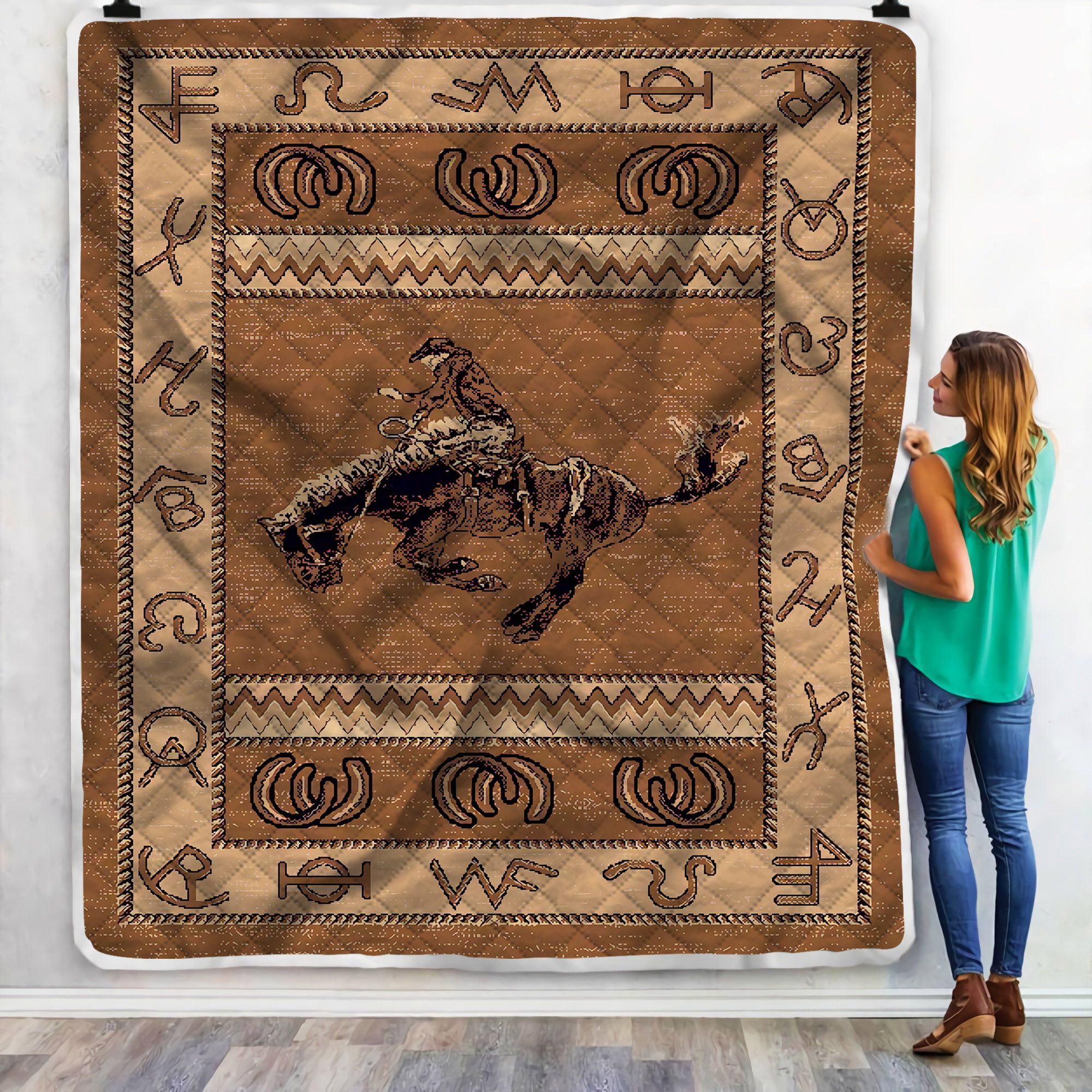 Bucking Bronco Rider Western Sherpa Fleece Blanket