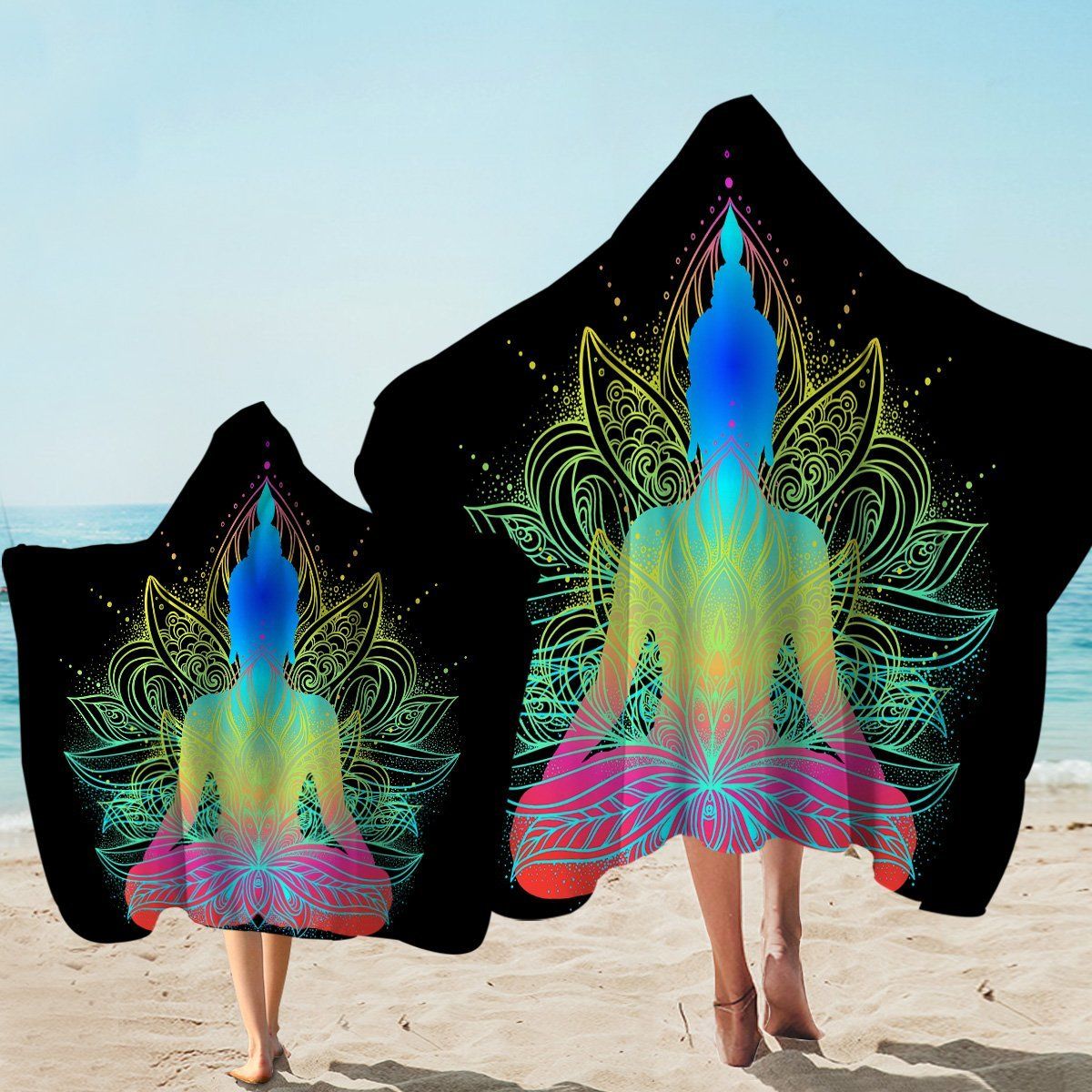 Buddha Aura On Black Printed Hooded Towel