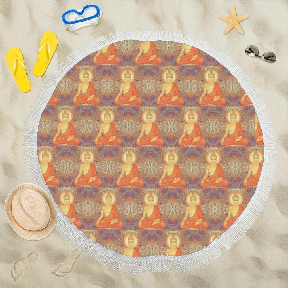 Buddha Indian Colorful Print Round Beach Towel