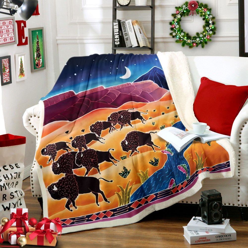 Buffalo Native American Sherpa Fleece Blanket
