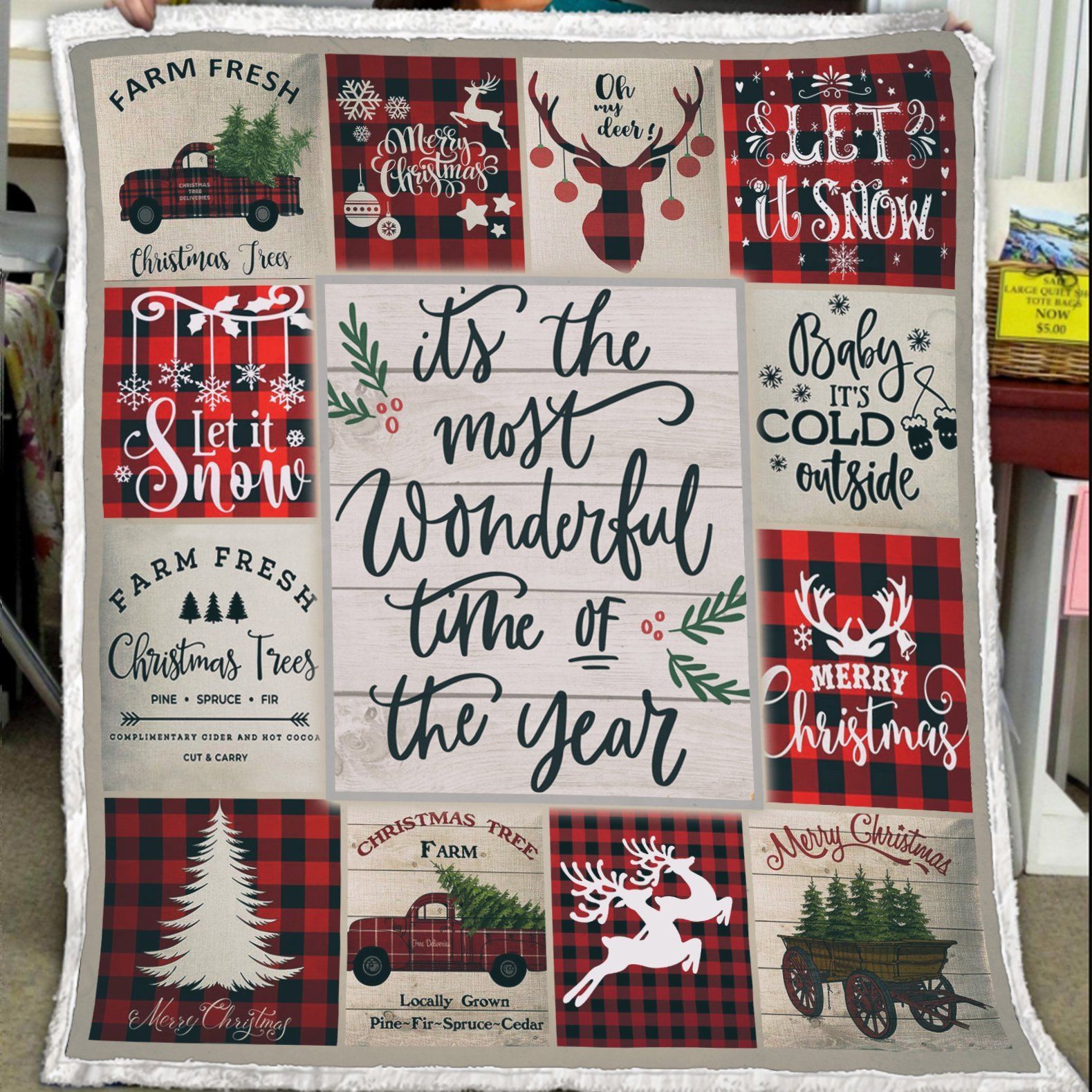 Buffalo Plaid Christmas Sherpa Fleece Blanket