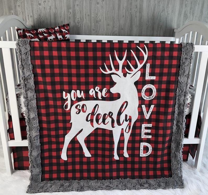 Buffalo Plaid Deer Sherpa Fleece Blanket