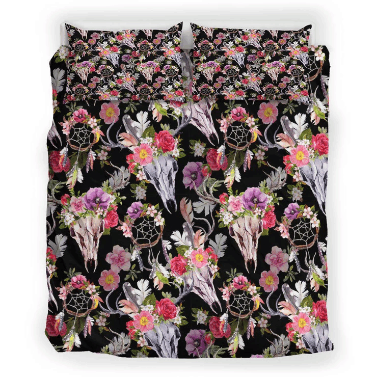 Buffalo Skull And Flowers Bedding Set