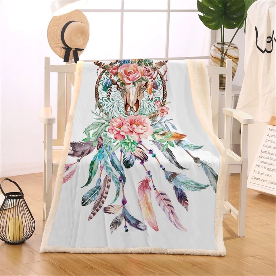 Buffalo Skull Dreamcatcher Sherpa Fleece Blanket