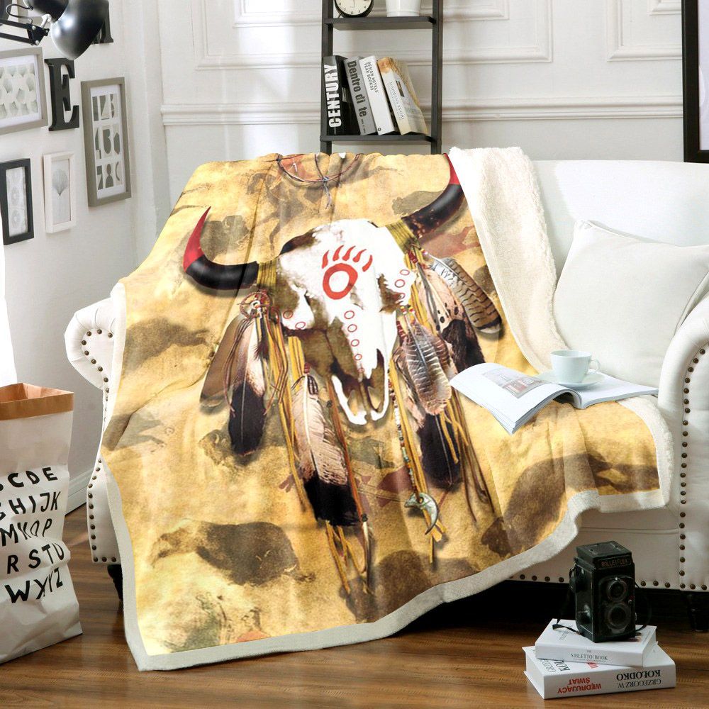 Buffalo Skull Sherpa Fleece Blanket