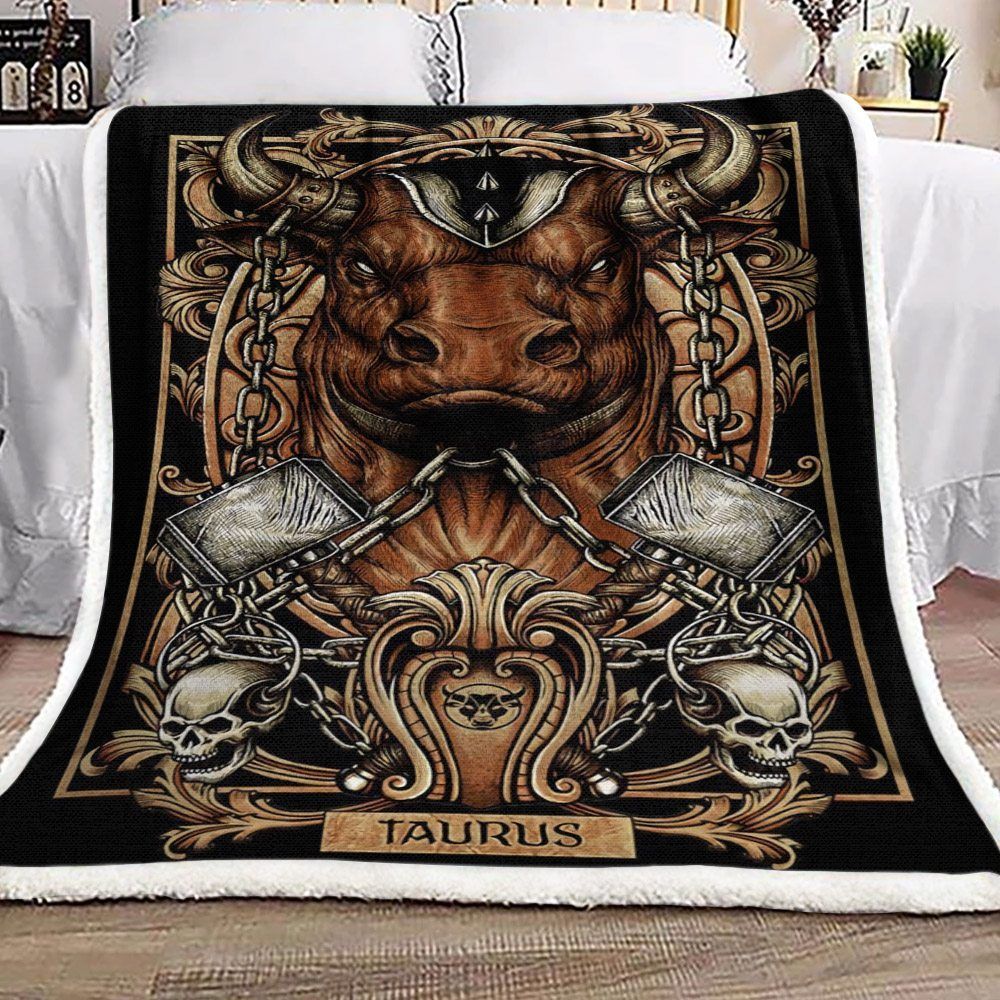 Buffalo Taurus Skull Sherpa Fleece Blanket