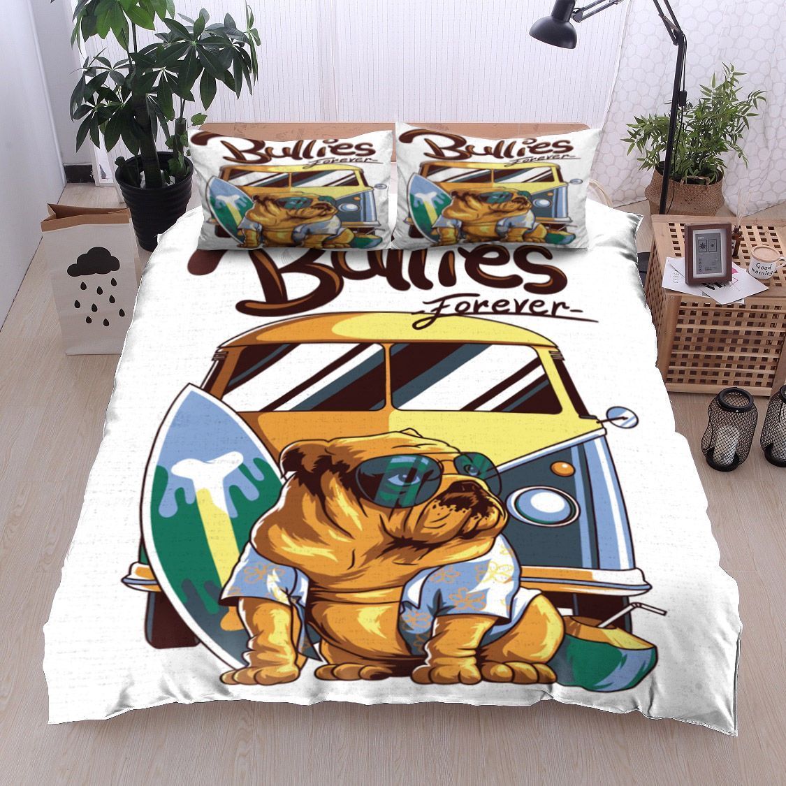 Bull Dog Car Summer Coconut Bedding Set