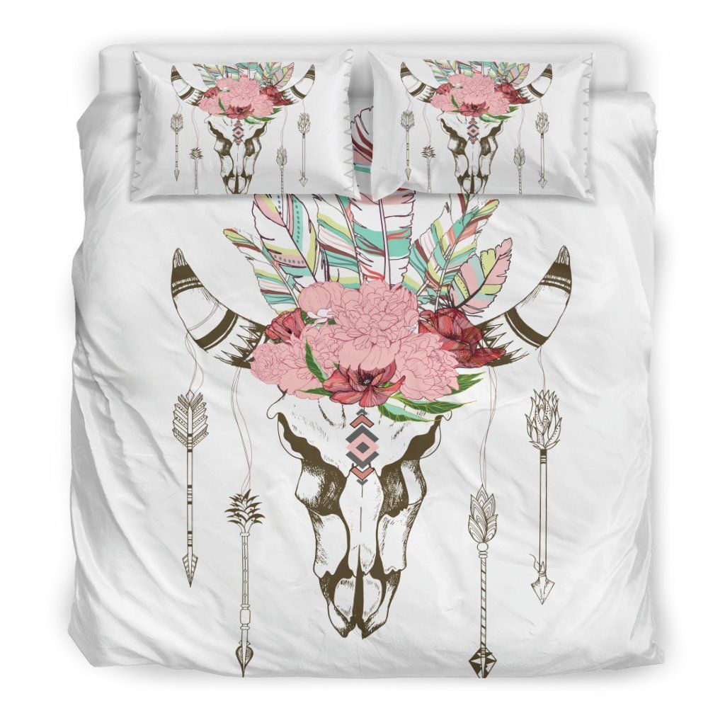 Bull Head Skull Skeleton Bull Boho Bedding Set