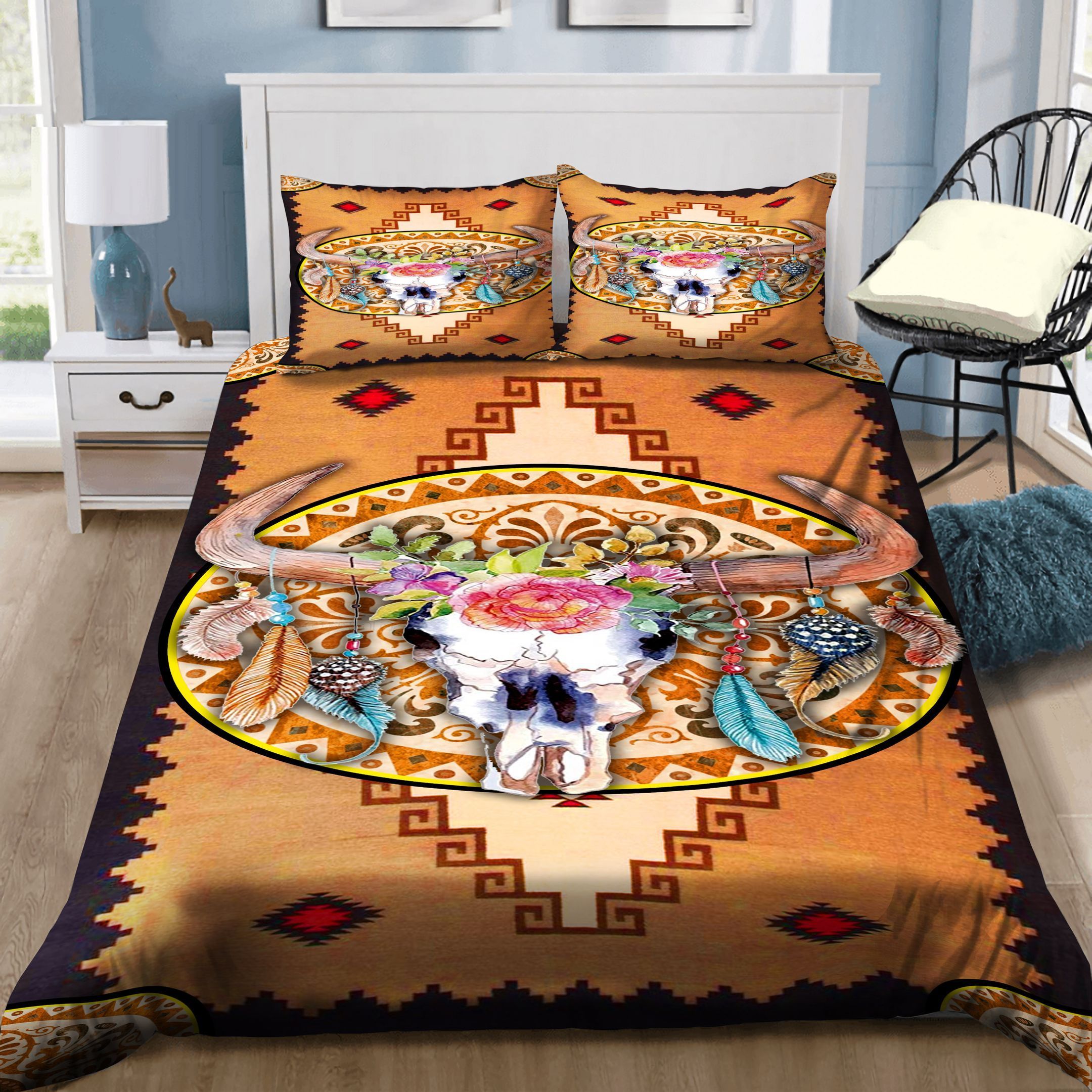 Bull Skull Native American Bedding Set