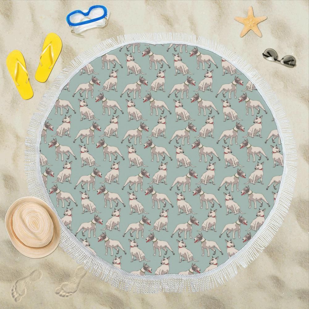 Bull Terrier Cute Print Pattern Round Beach Towel