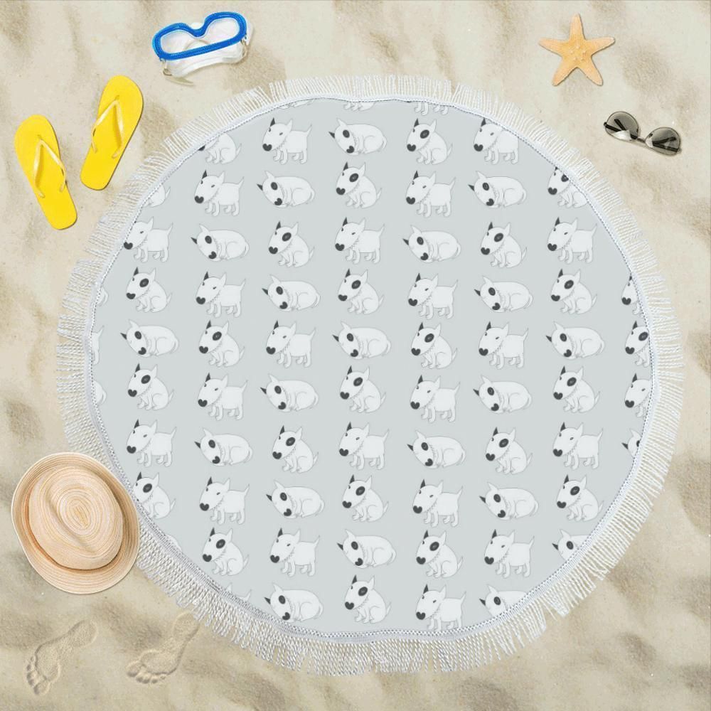 Bull Terrier Hand Draw Print Pattern Round Beach Towel