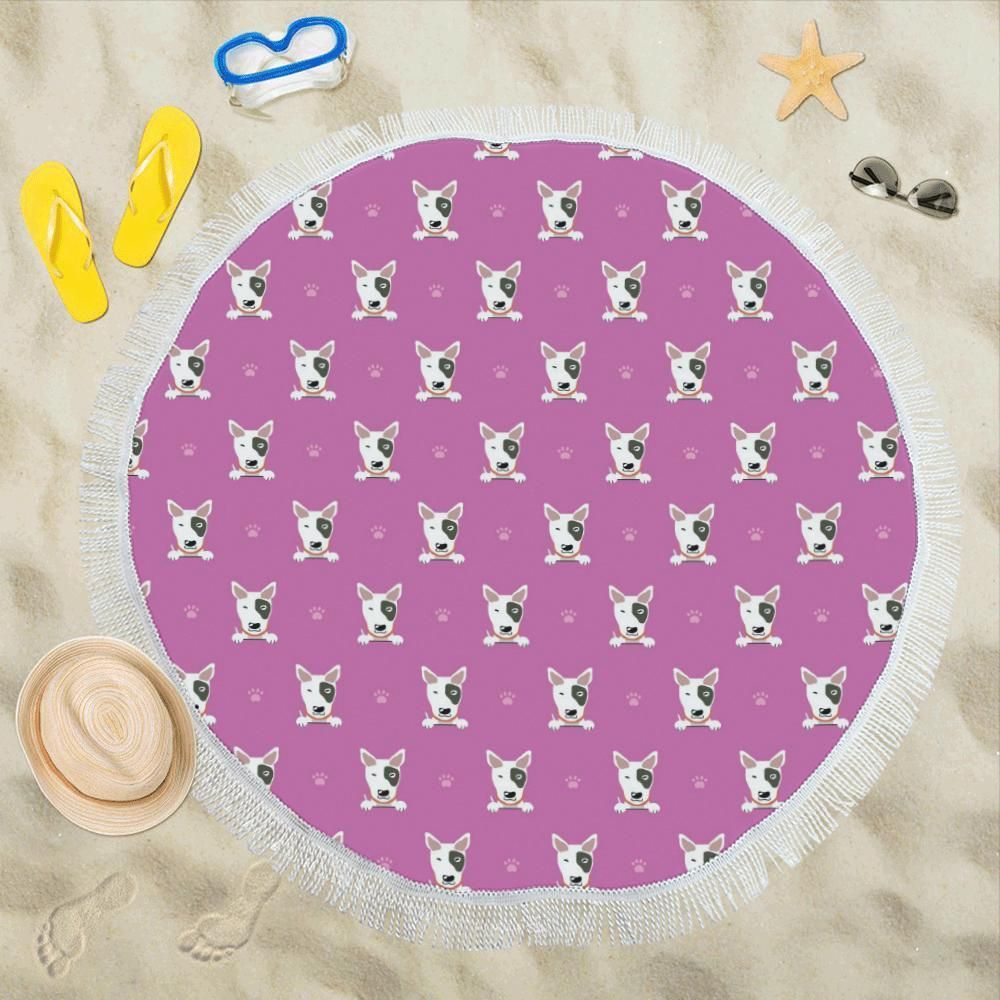 Bull Terrier Happy Print Pattern Round Beach Towel