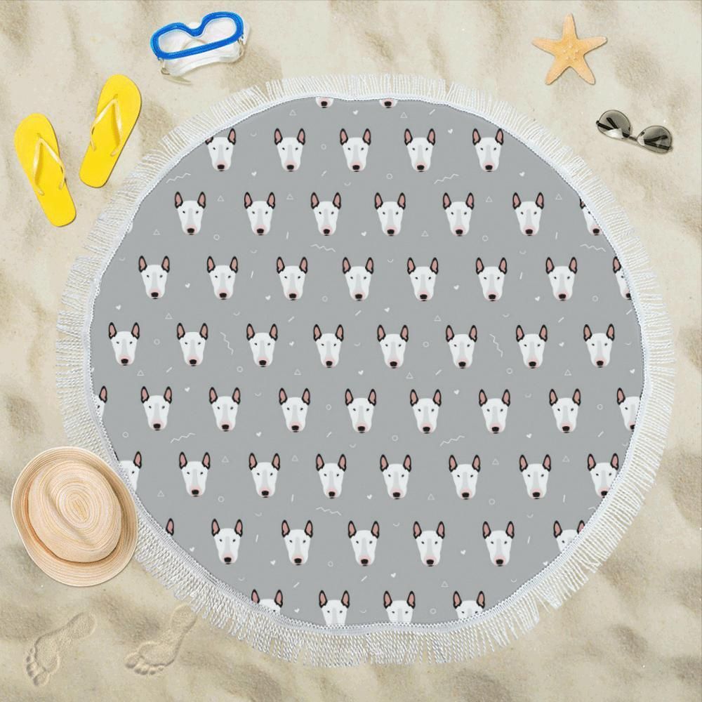 Bull Terrier Head Pattern Printed Round Beach Towel