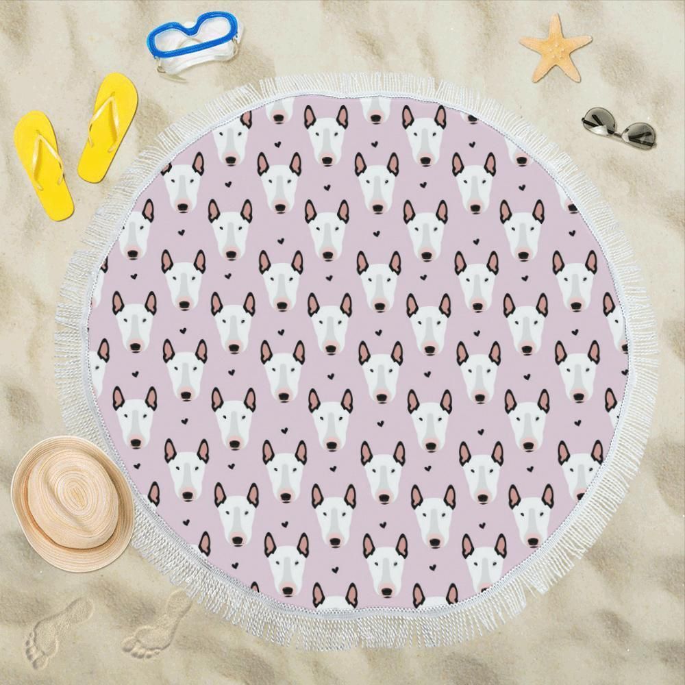 Bull Terrier Pink Pattern Printed Round Beach Towel