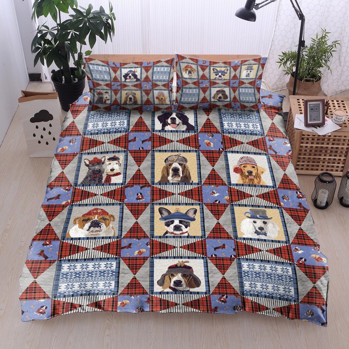 Bulldog Basset Hound Beagle Golden Retriever Bernese Schnauzer Bedding Set