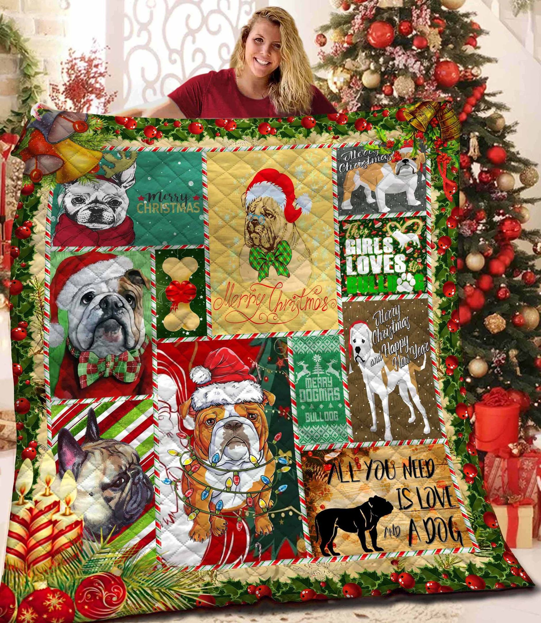 Bulldog Bulldog Christmas Time Quilt Blanket Dhc04011765Dd