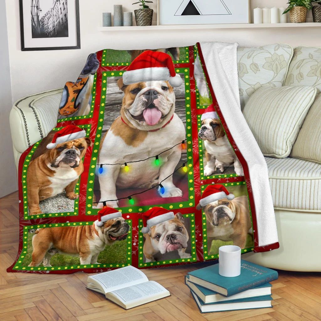 Bulldog Christmas Sherpa Fleece Blanket