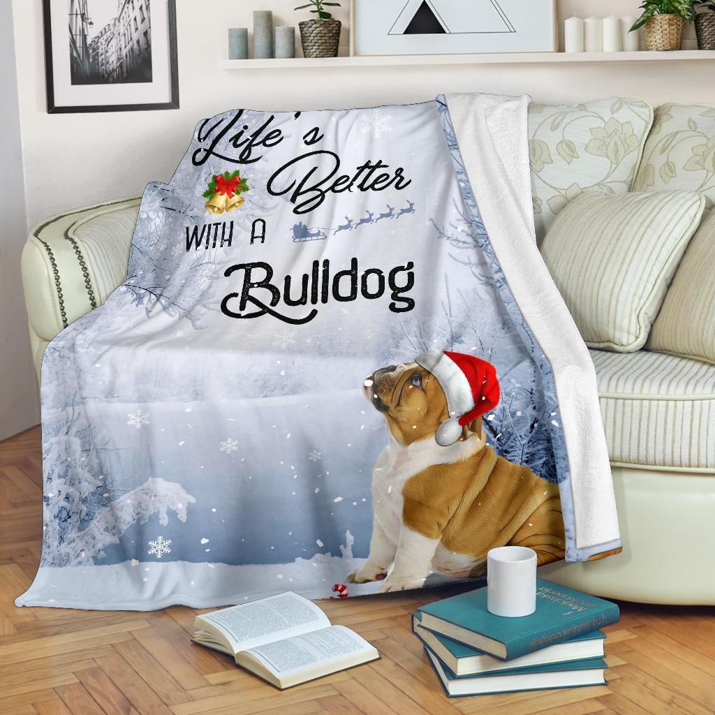 Bulldog Christmas Sherpa Fleece Blanket
