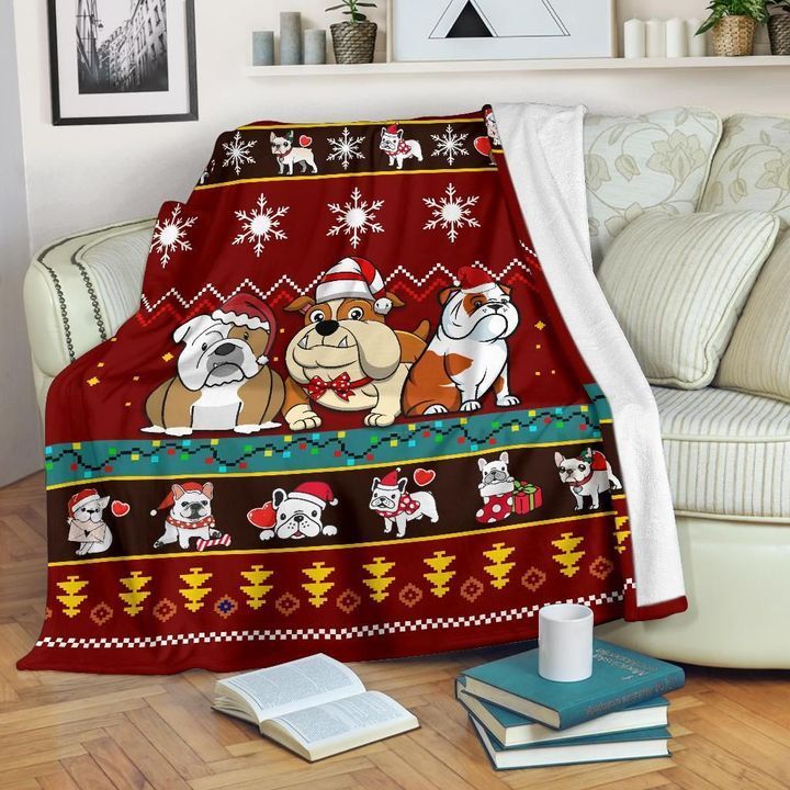 Bulldog Christmas Fleece Blanket