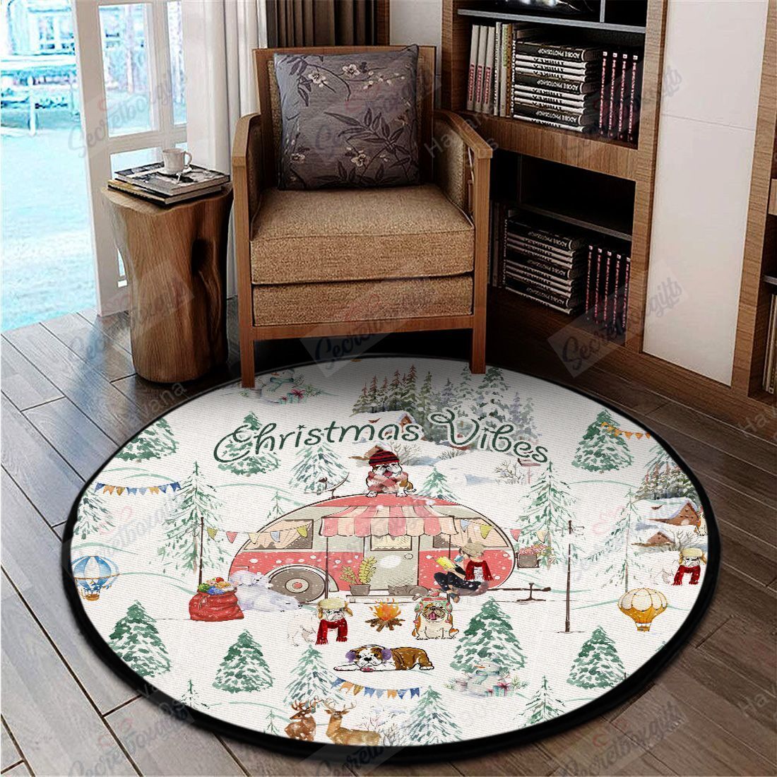 Bulldog Christmas Vibes Round Carpet