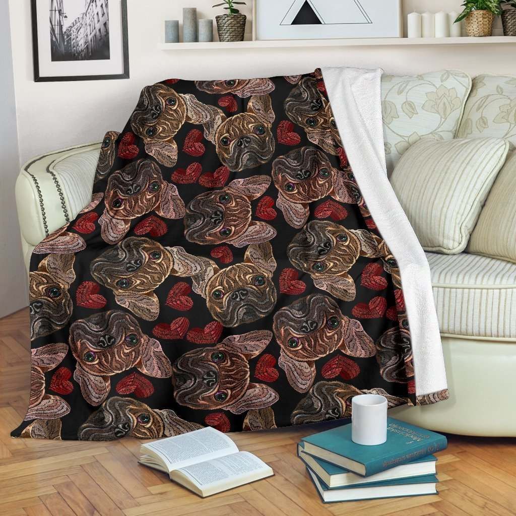 Bulldog Crochet Sherpa Fleece Blanket