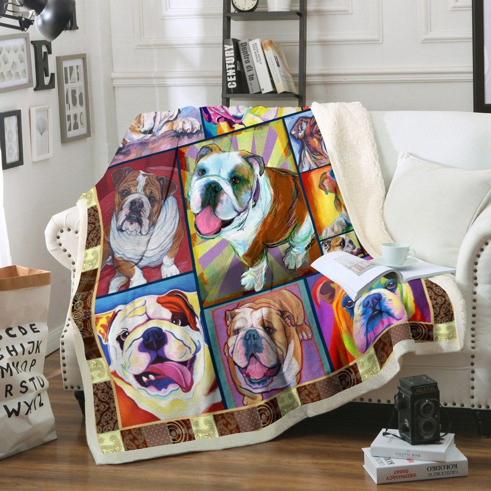 Bulldog Dog Sherpa Fleece Blanket