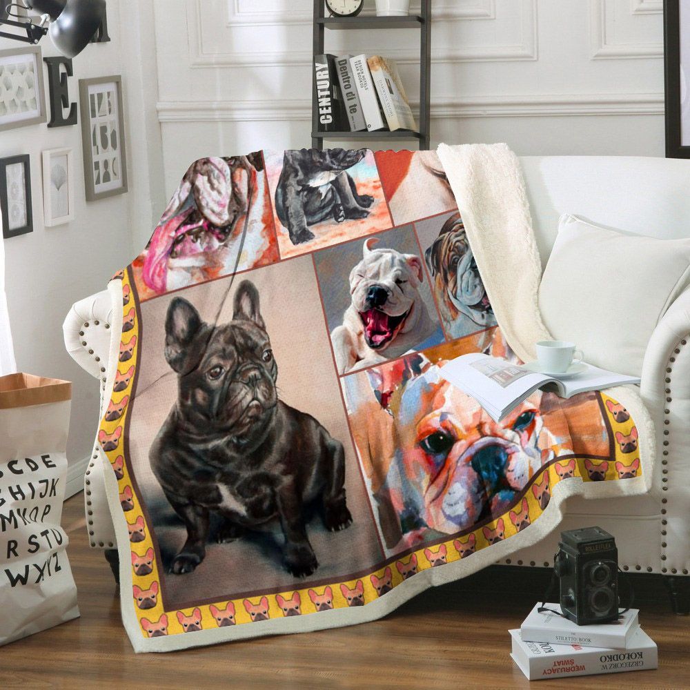 Bulldog Dog Sherpa Fleece Blanket