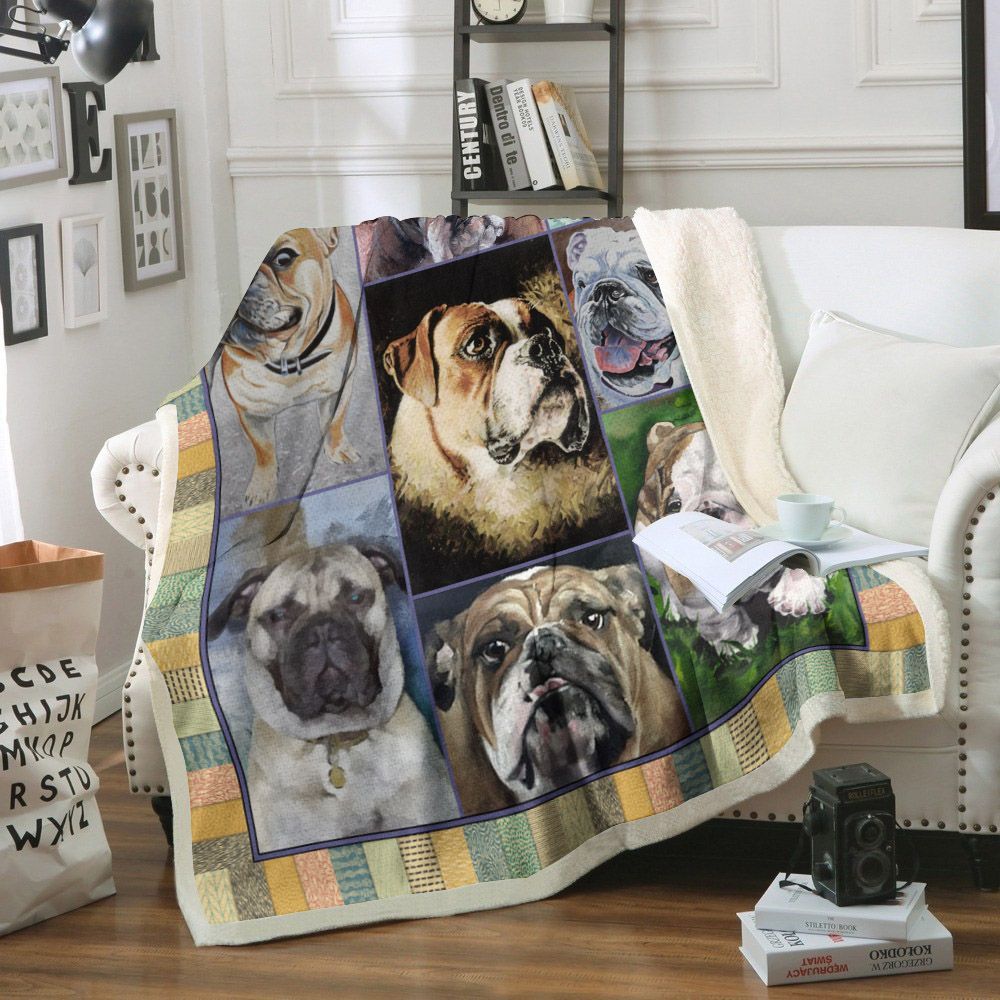 Bulldog Dog Sherpa Fleece Blanket