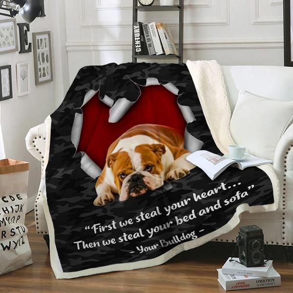 Bulldog Dog Sherpa Fleece Blanket