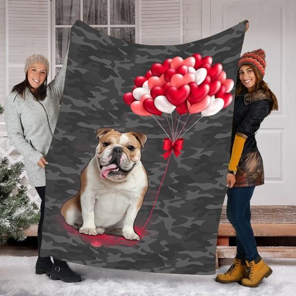 Bulldog Dog Valentines Day Sherpa Fleece Blanket