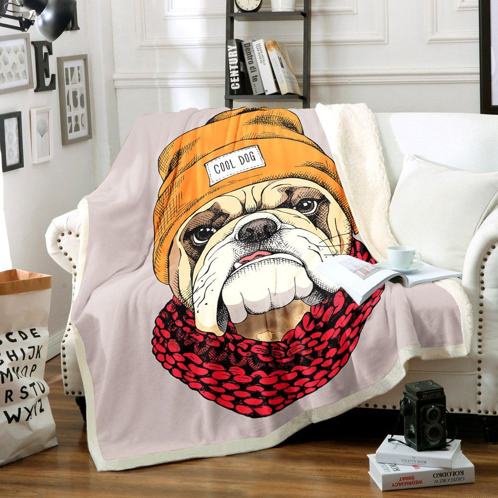 Bulldog In A Hipster Hat Sherpa Fleece Blanket