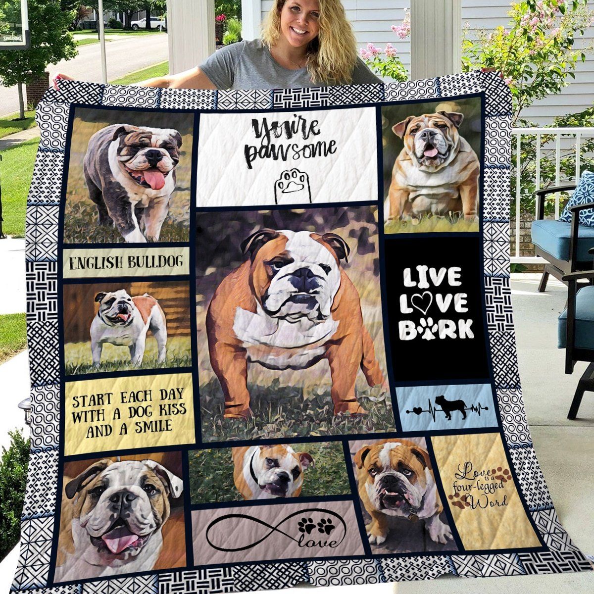 Bulldog Live Love Bark Quilt Blanket Dhc03011613Dd