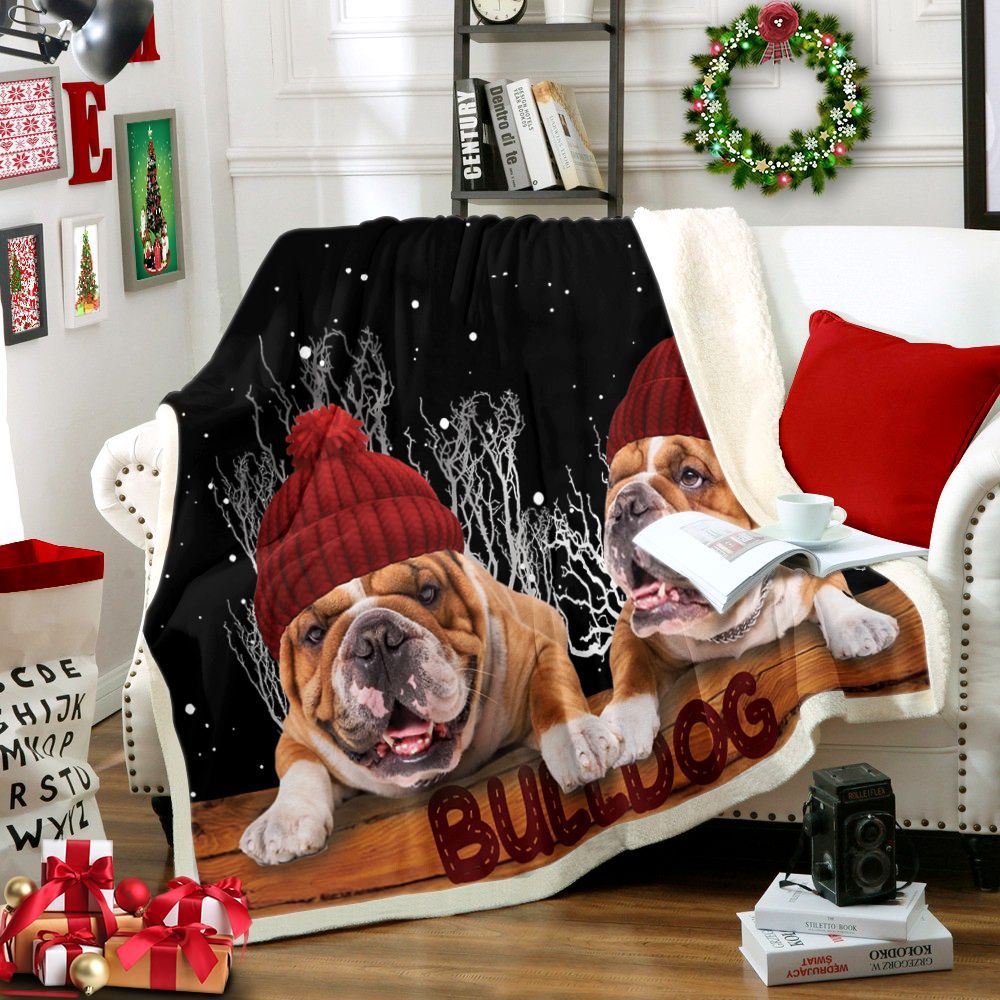 Bulldog Merry Christmas Sherpa Fleece